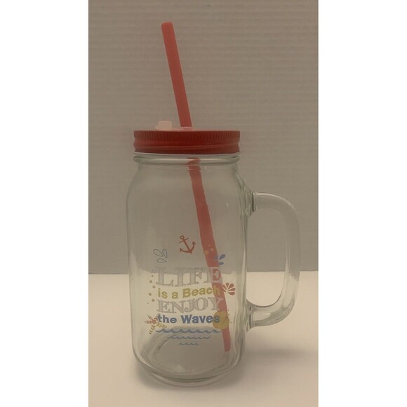 Summer Glass  Mason Jar 15oz With Design comes with lid and straw to match. - Picture 1 of 6